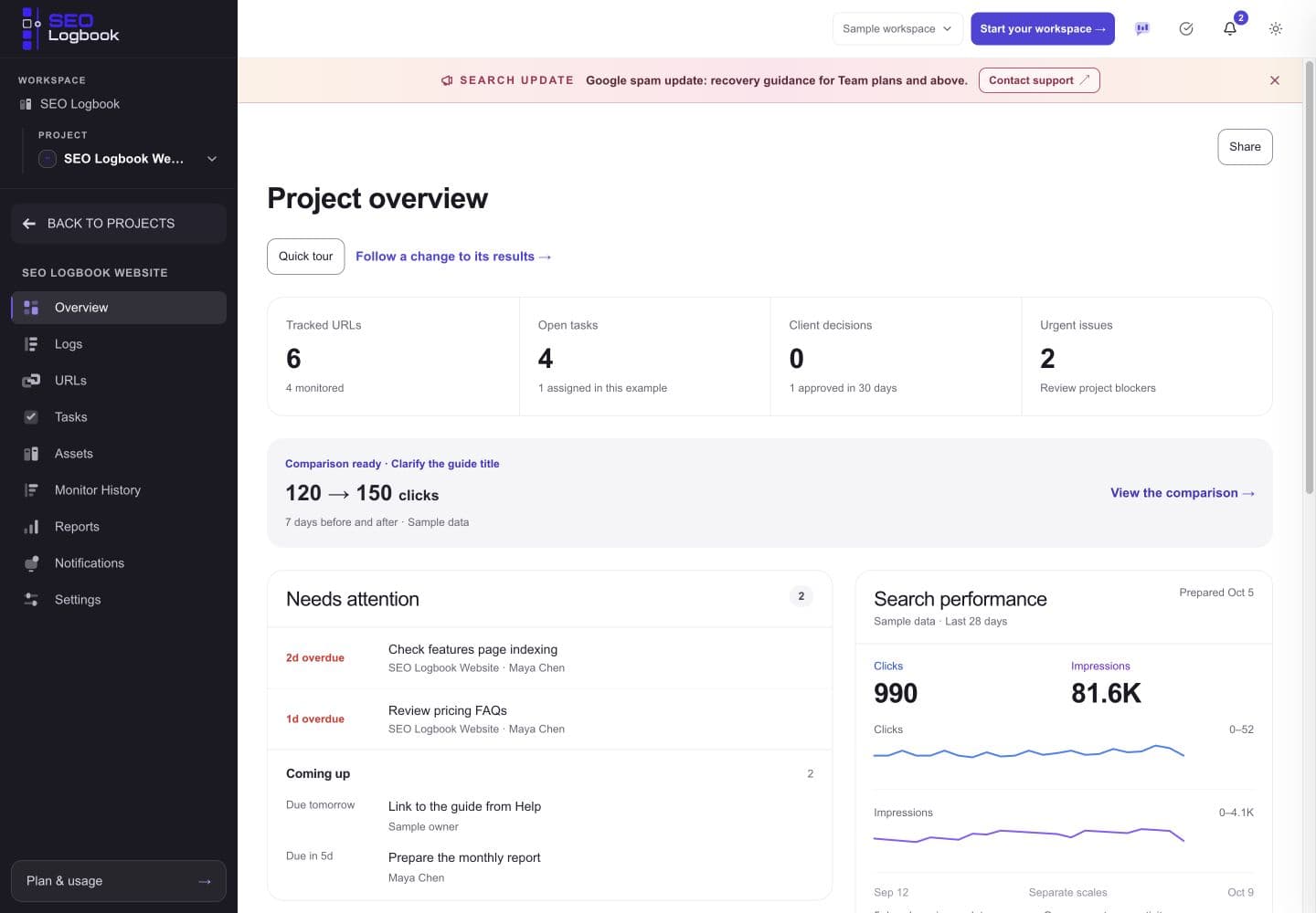 SEO Logbook sample project workspace